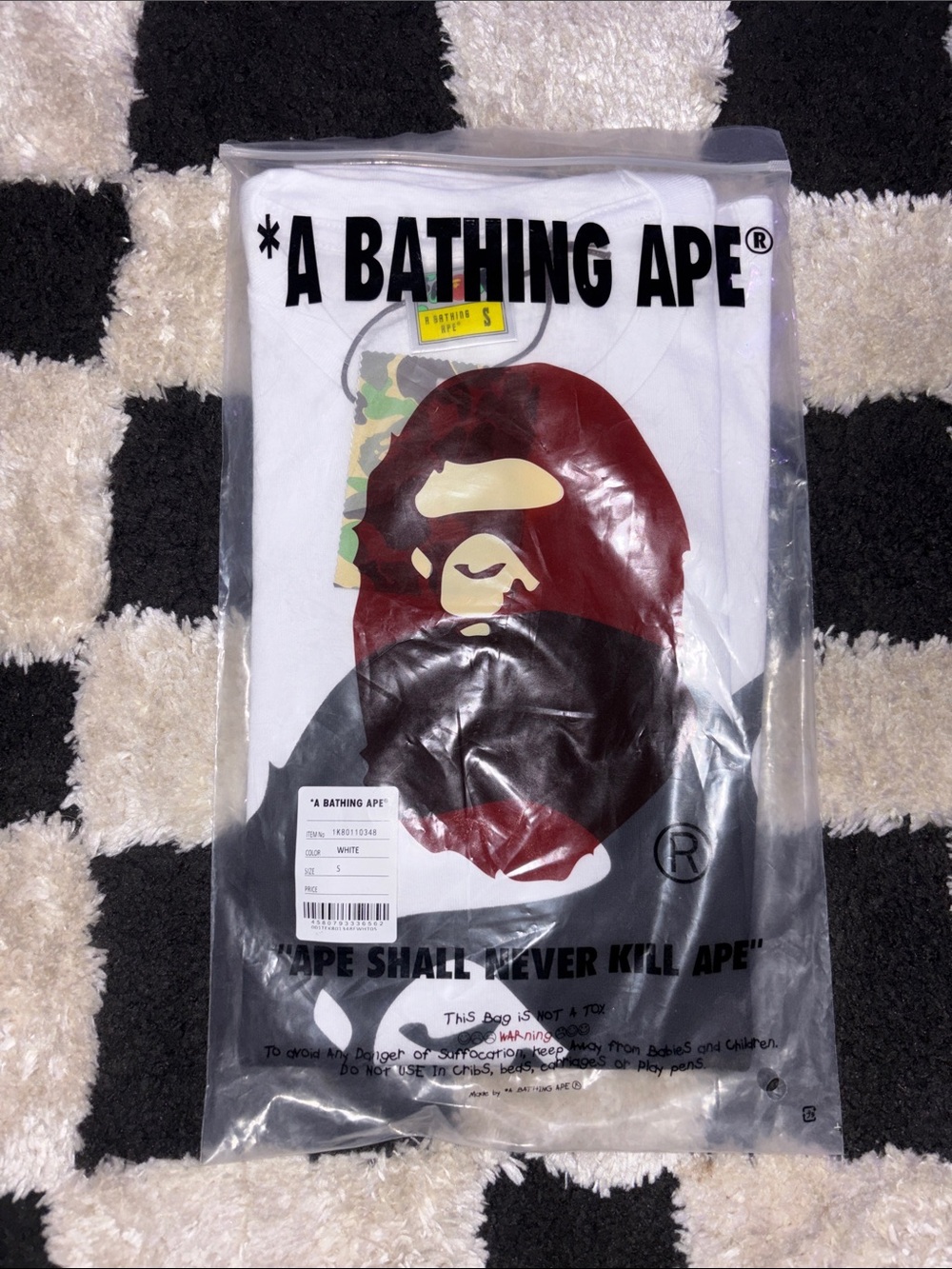 A Bathing Ape Kids White Hoodie with Maroon Ape Logo